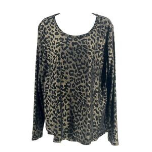 Tribal Jeans Leopard Print Long Sleeve Blouse